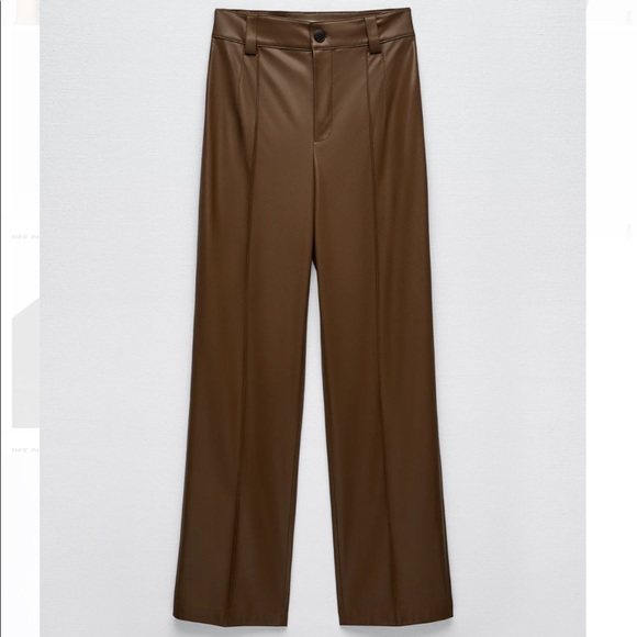 Zara | Pants & Jumpsuits | Nwt Zara Full Length Faux Leather Francoise Brown Pants | Poshmark
